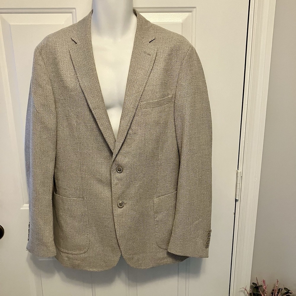 Network Sports Coat Men's Size 40R Linen Blend Tweed Blazer Jacket Beige/Gray